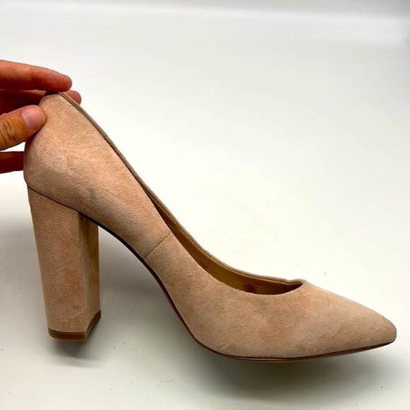 Saks Fifth Avenue - Light Pink Suede Pointed Toe Block Heels Size 7.5